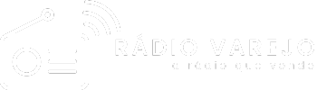 Logo Rádio Varejo na Horizontal na cor branca. Rádio Varejo, a rádio que vende!